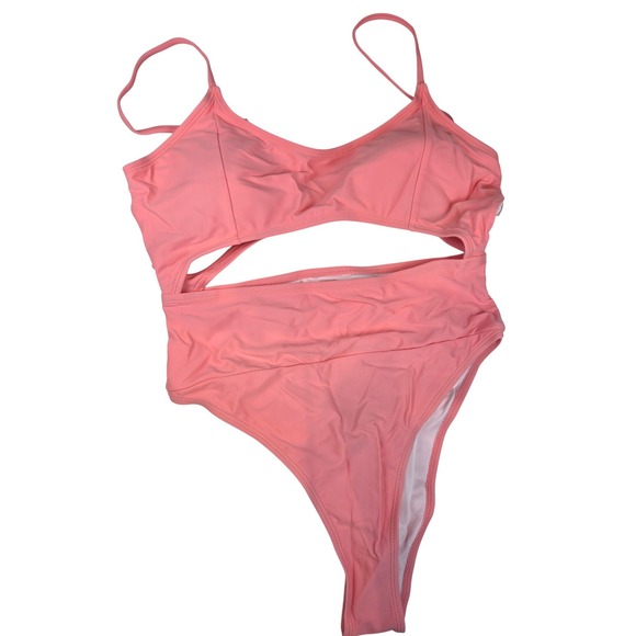 Unbranded Other - Cutout Monokini Women L Peach High Waist Ruched‎ Back Sexy Beachwear 301 NWT